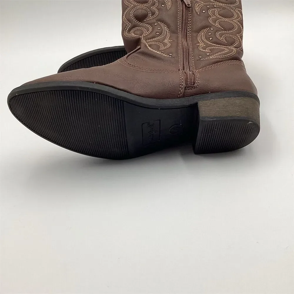 Cat & Jack Girls Western‎ Cowgirl Boots Brown Size 4 Casual Embroidered